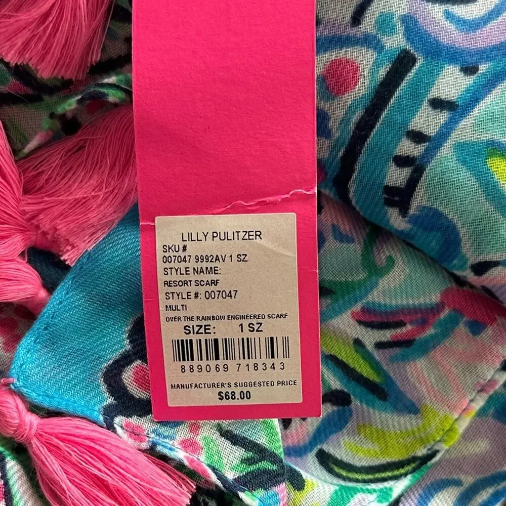 NWT Lilly Pulitzer Resort Scarf‎ Over The Rainbow Multi Color Preppy